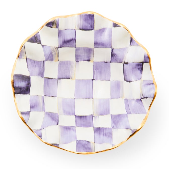 Plum Check Ceramic Fluted Breakfast Bowl
