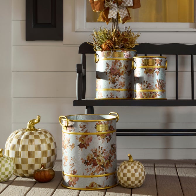 Wild Rose Galvanized Planters, Set of 3