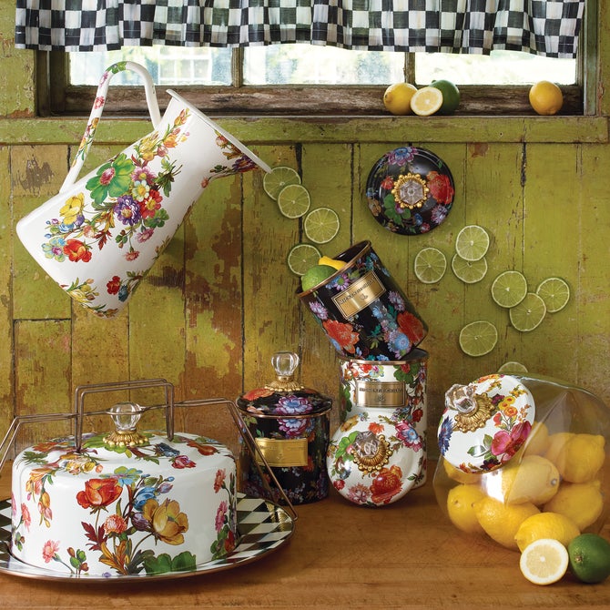 Cookie Jar with White Flower Market Lid