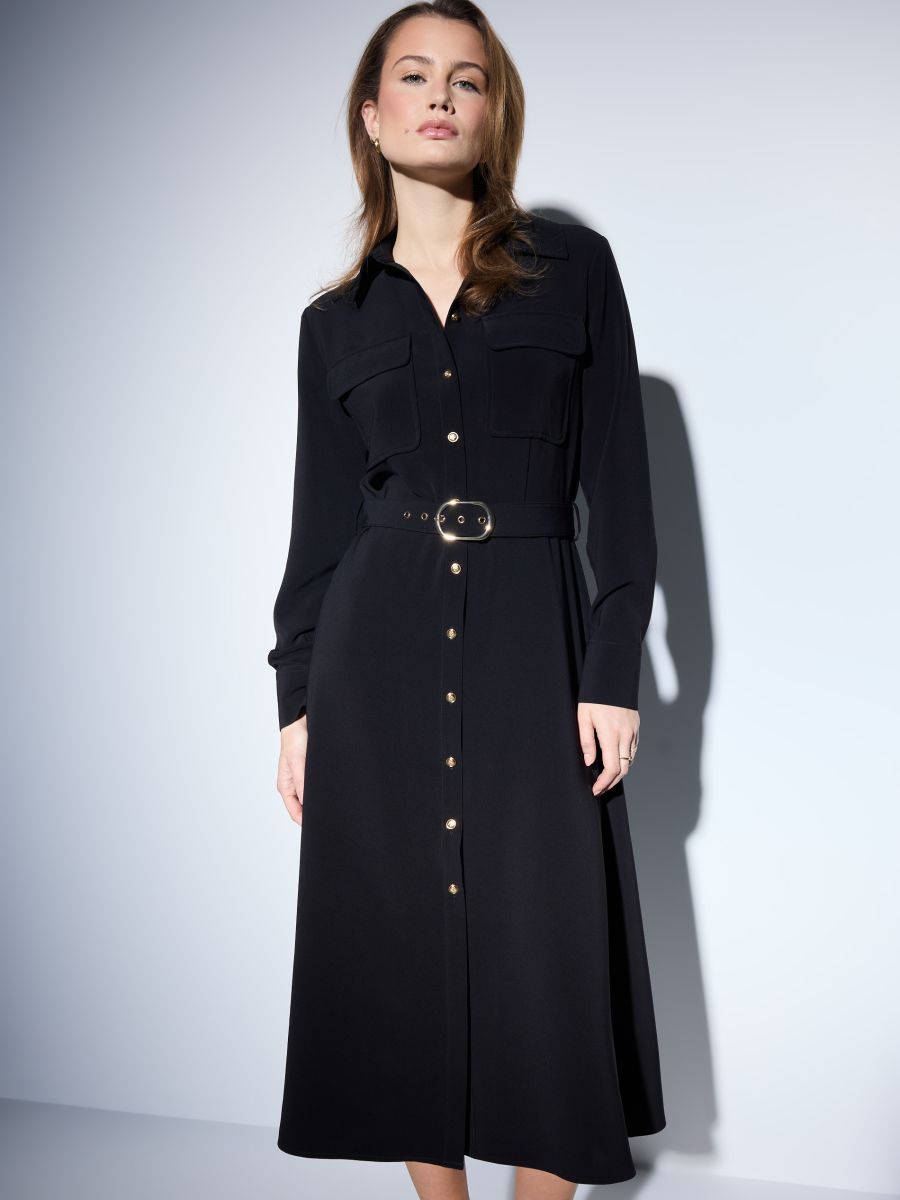 Koszulowa czarna sukienka midi