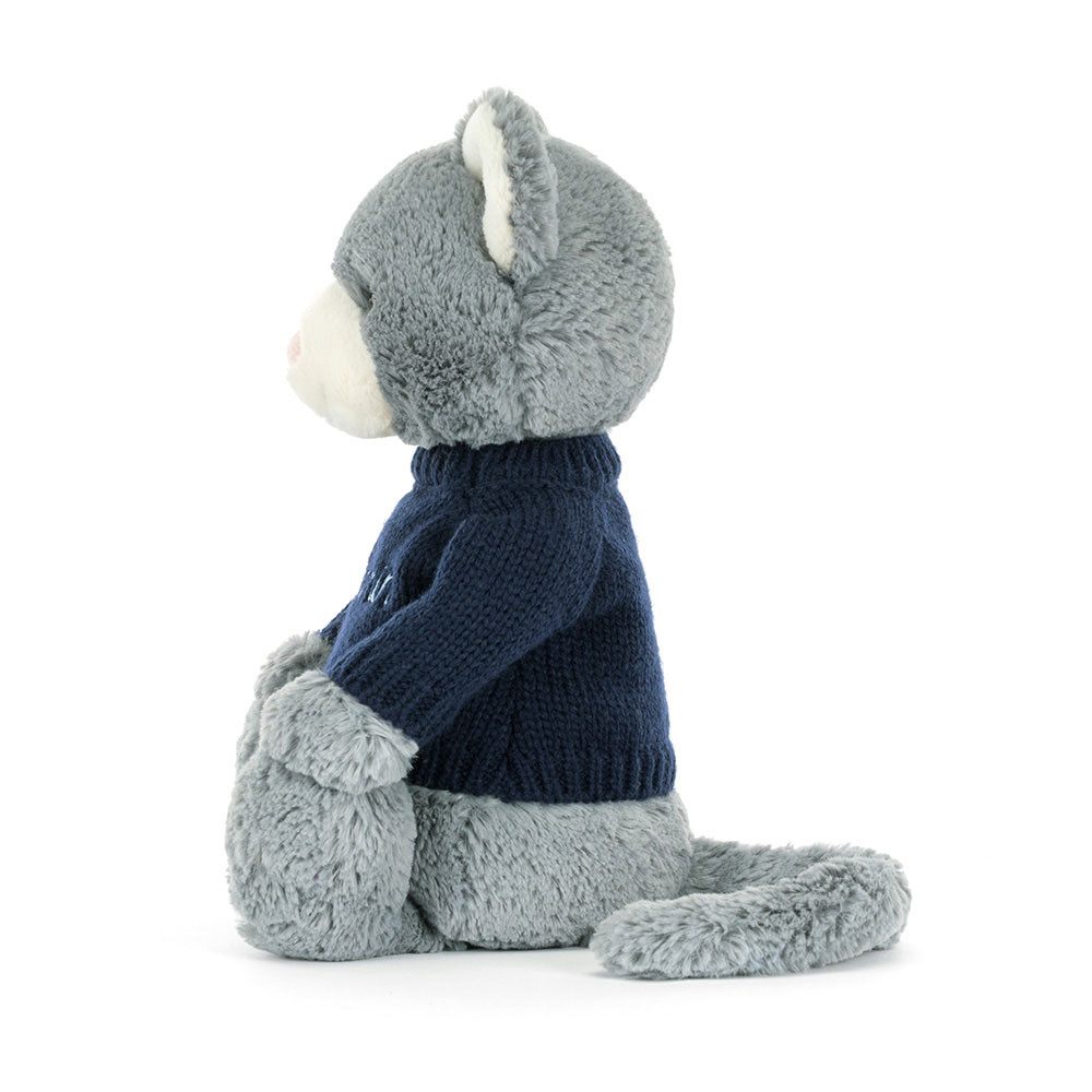 Bashful Kitten With Personalised Navy Jumper