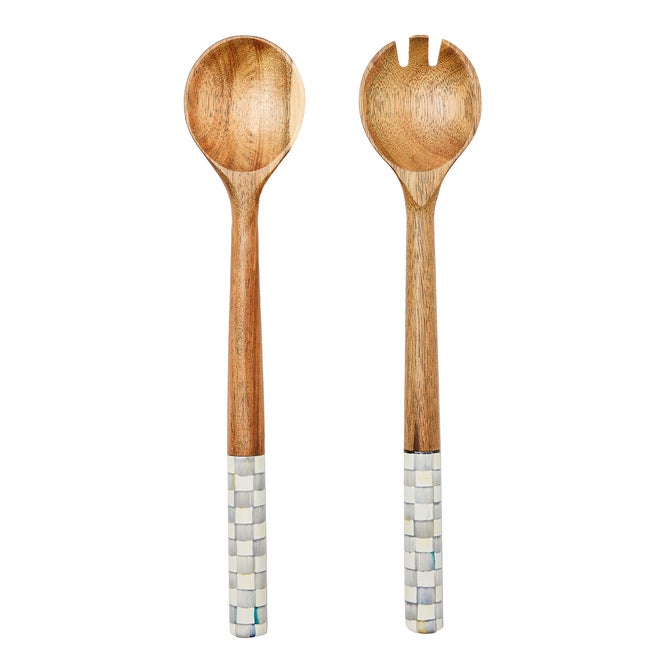 Sterling Check Wood Salad Servers