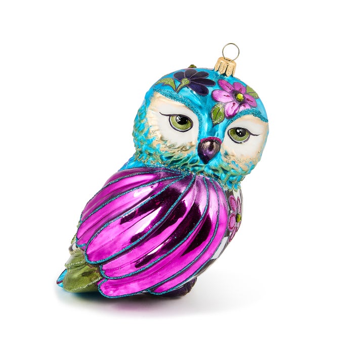 Floral Owl Glass Ornament