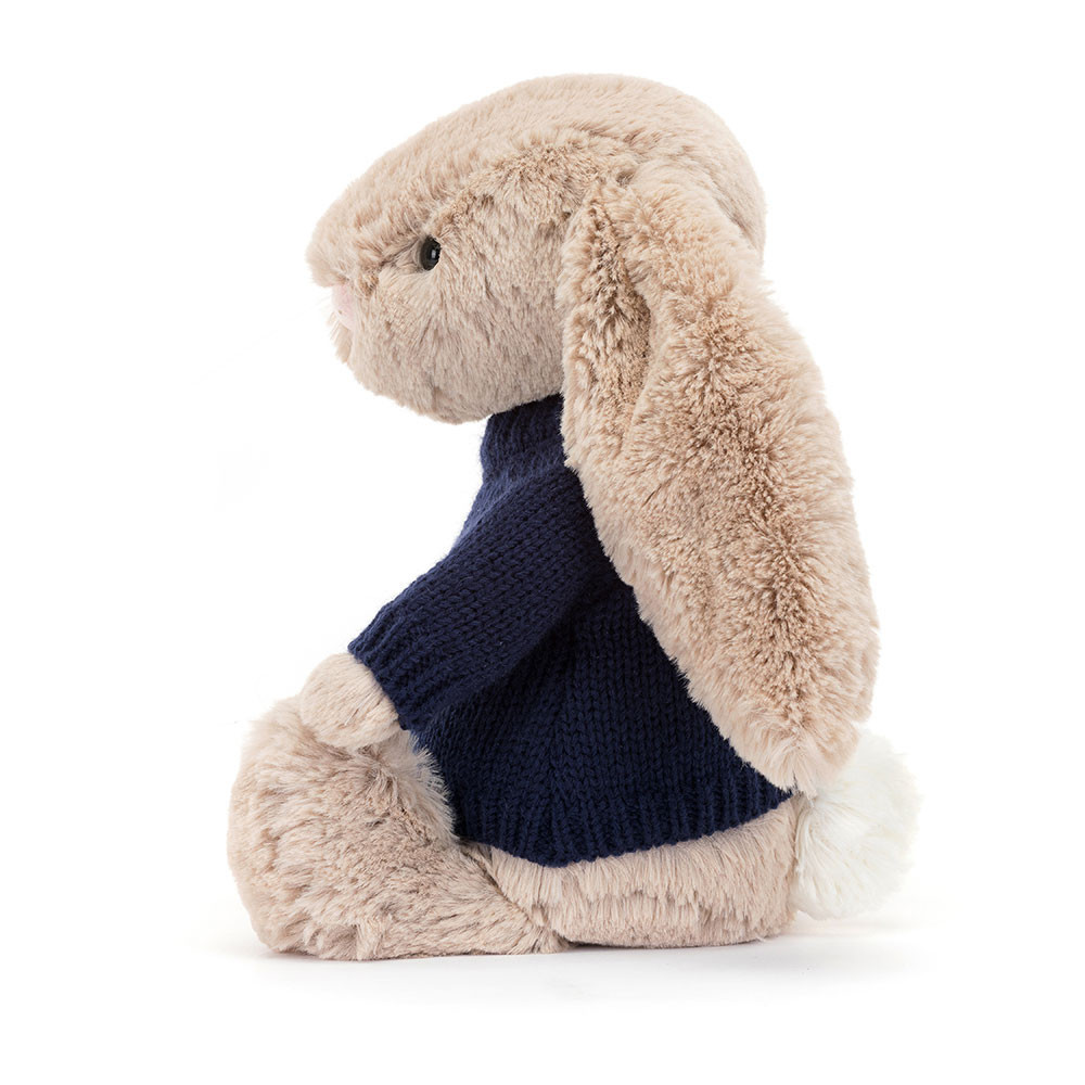 Bashful Beige Bunny With Personalised Navy Jumper