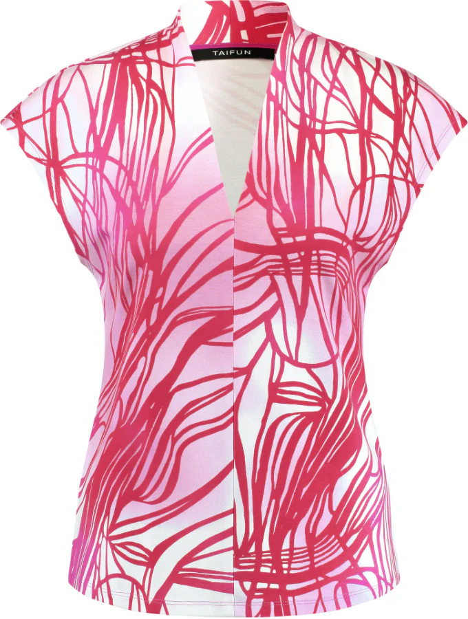 TAIFUNPrint Top with V NecklineRed
