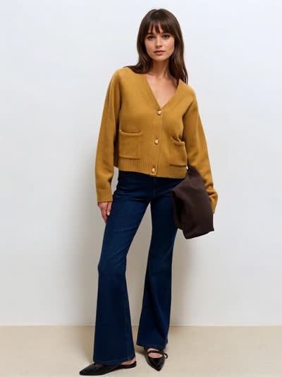 Wełniany musztardowy kardigan