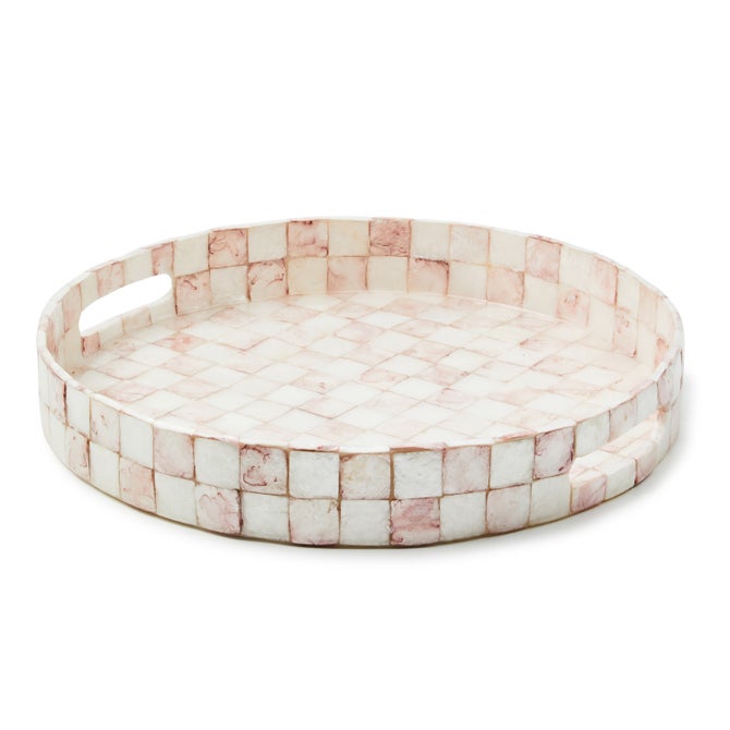Rosy Check Capiz Round Tray