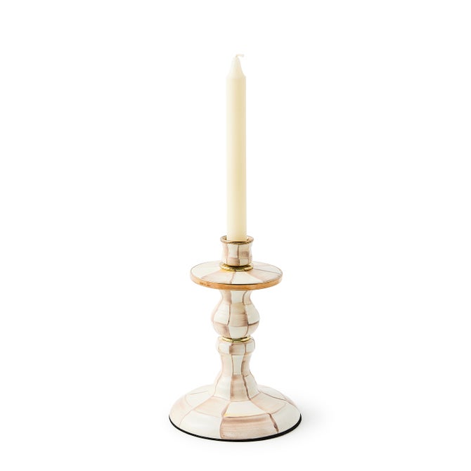Mocha Check Small Candlestick