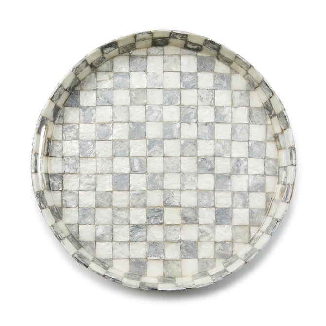 Sterling Check Capiz Round Tray