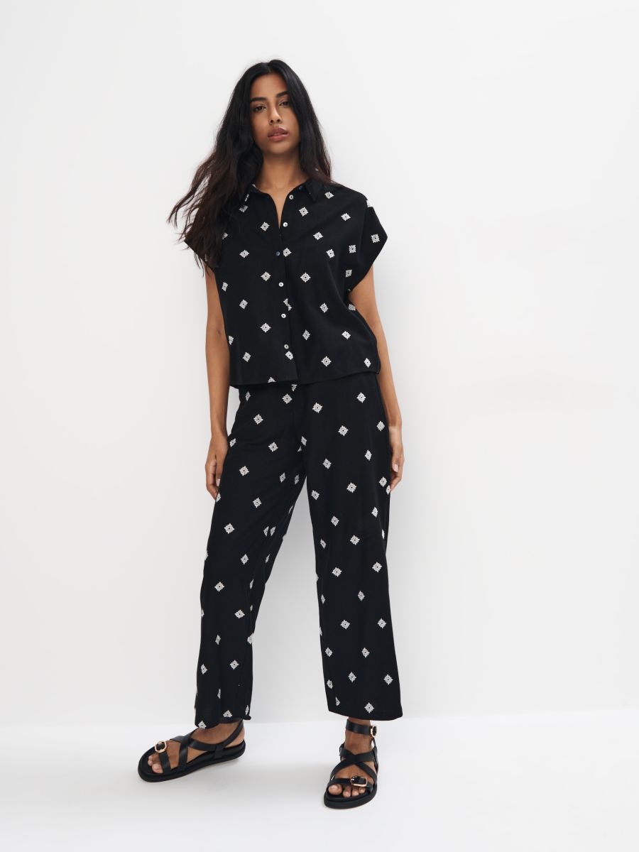 Spodnie culotte z wiskozy i lnu