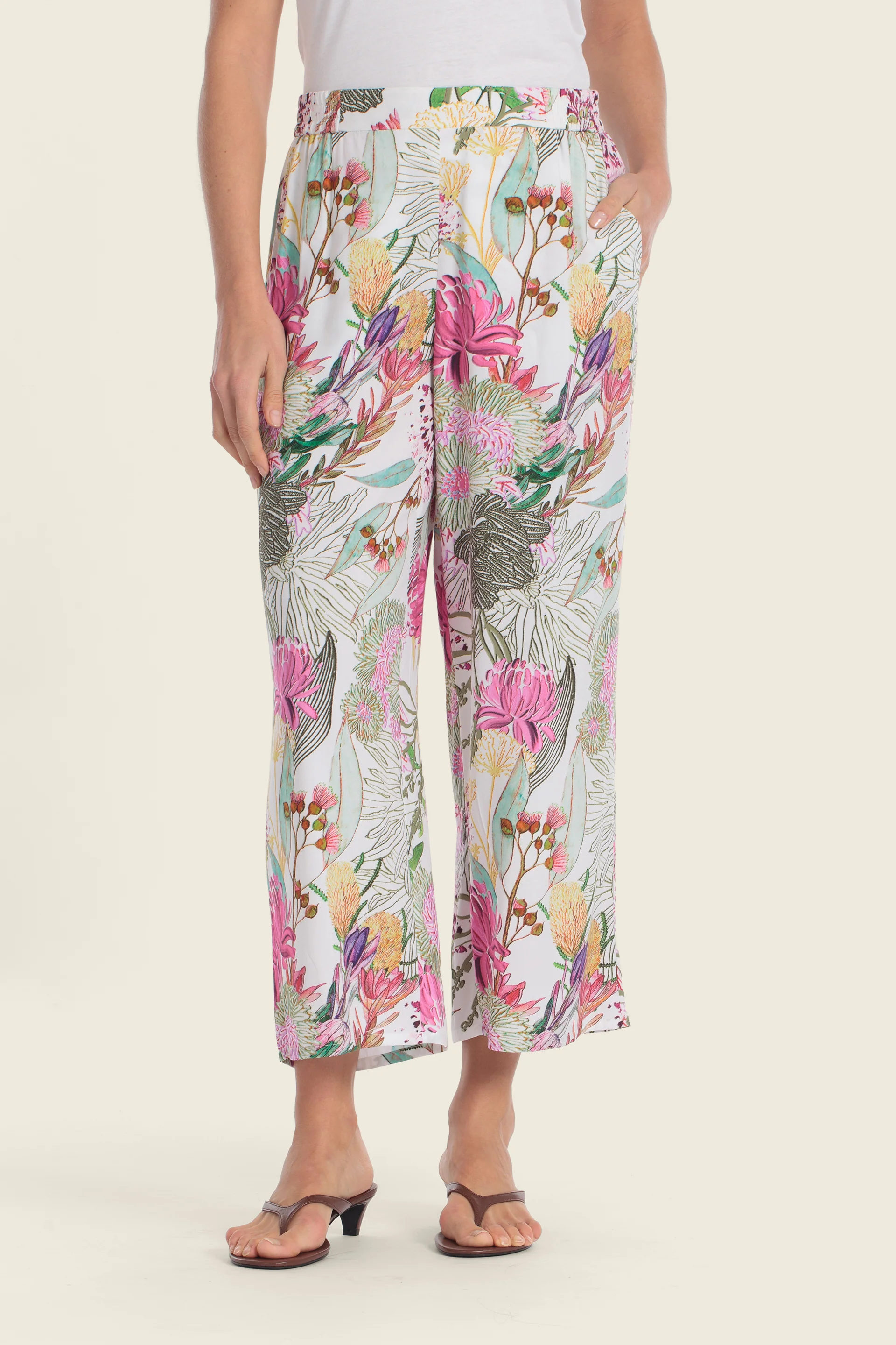 Bedruckte EcoVero™ Viskose-Hose mit weitem Bein