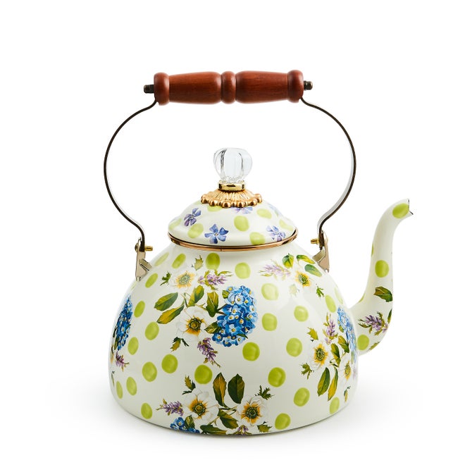 Wildflowers Green 3 Quart Tea Kettle