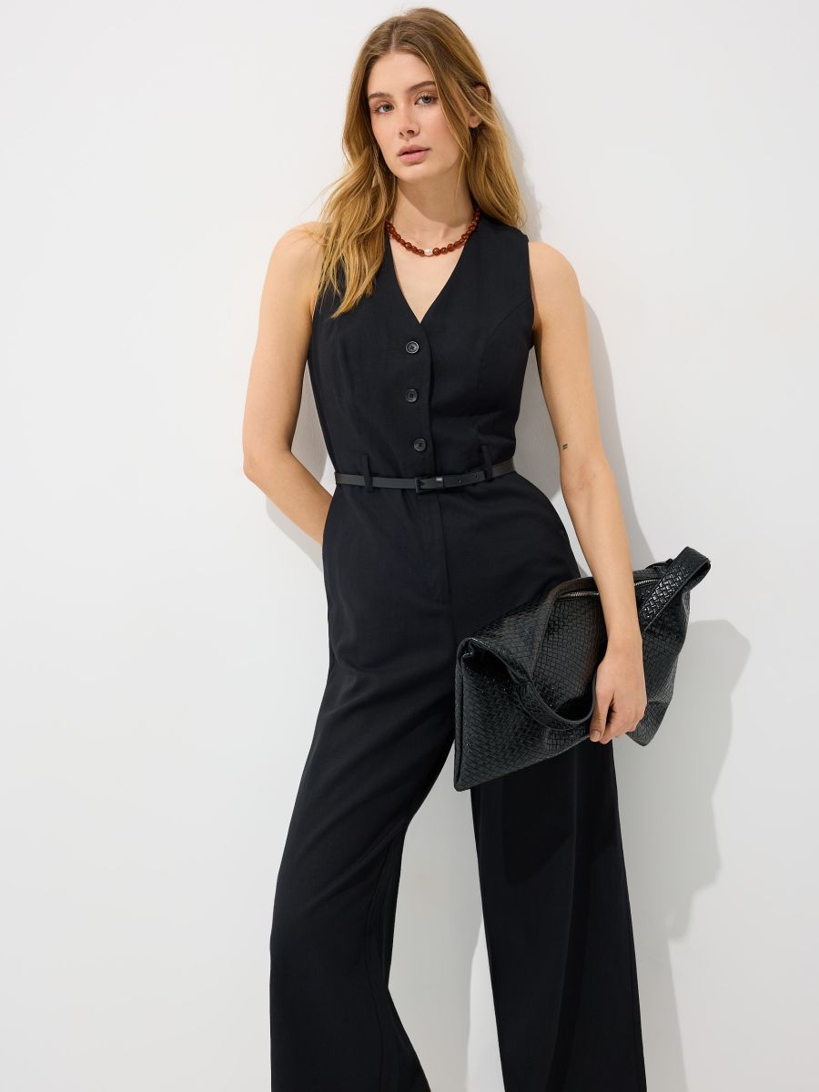 Czarny kombinezon z wiskozy i lnu