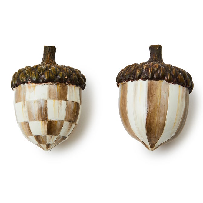 Mocha Check Acorns, Set of 2