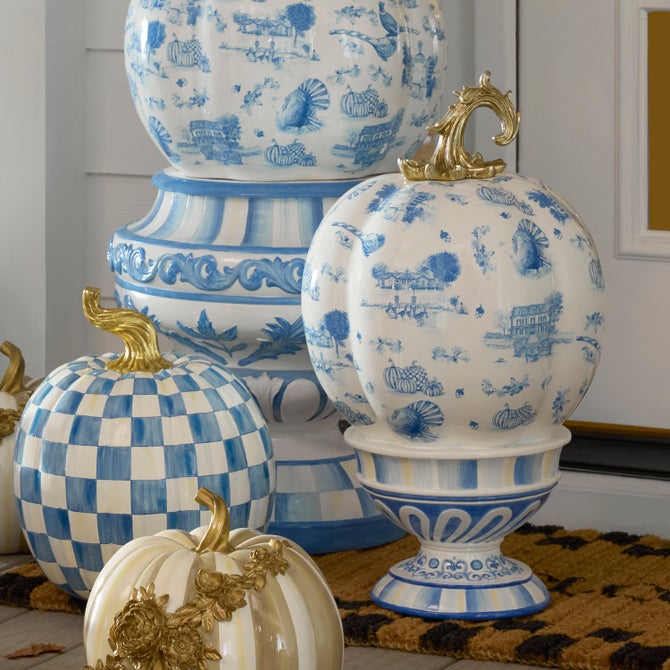 Royal Autumn Toile Tall Pedestal Pumpkin