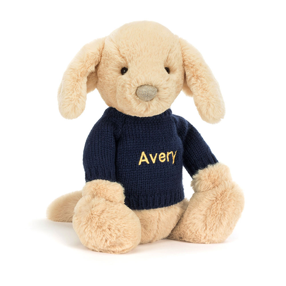 Bashful Luxe Puppy Orlando With Personalised Navy Jumper