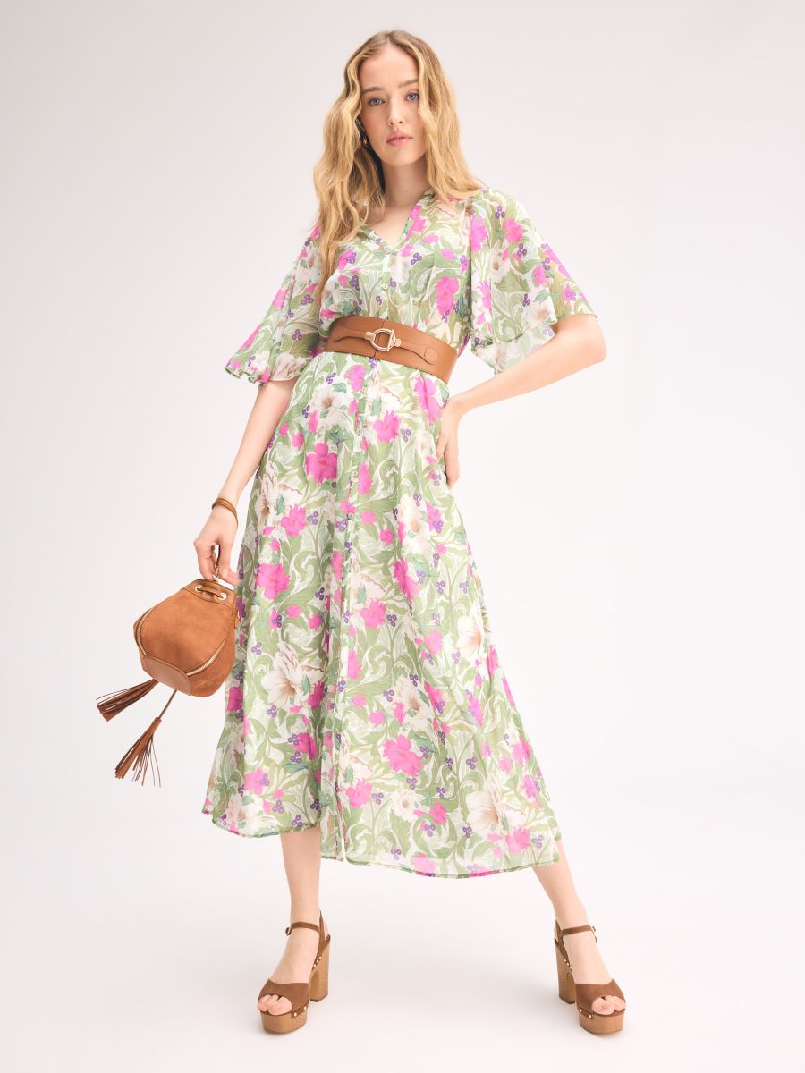 Koszulowa sukienka midi w kwiaty