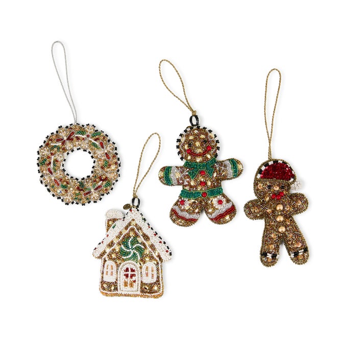 Gingerbread Beaded Ornaments, Set of 4