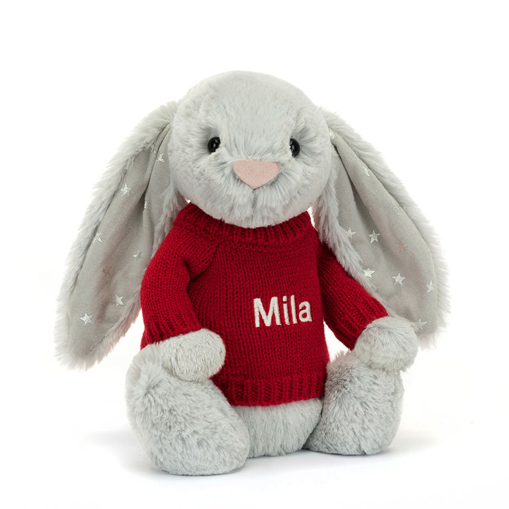 Bashful Shimmer Bunny With Personalised Red Jumper