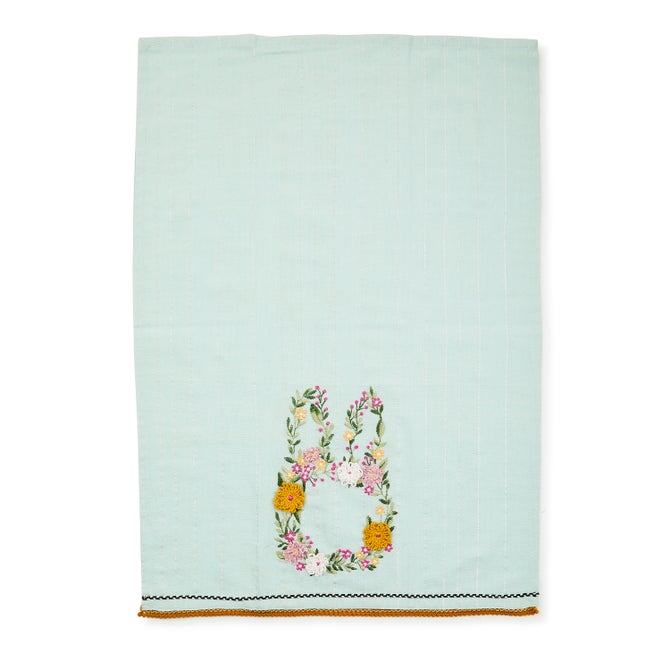 Floral Bunny Embroidered Dish Towel