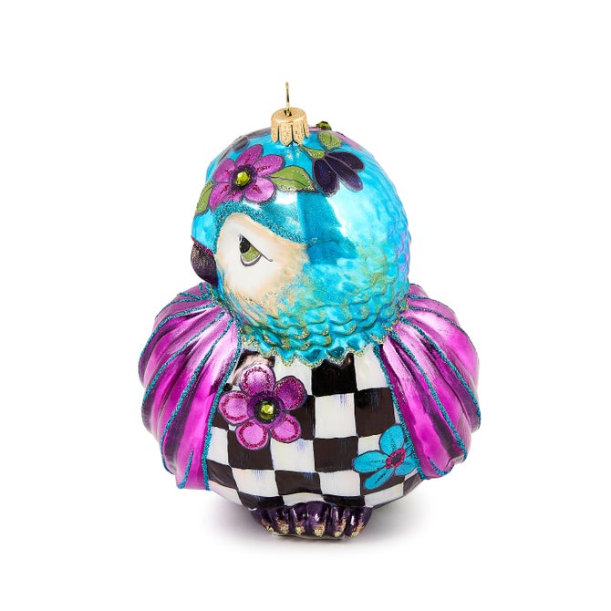 Floral Owl Glass Ornament