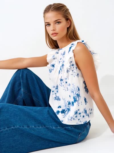 Wzorzysta bluzka z falbanami