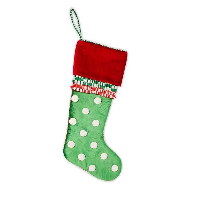 Check It Out Green & White Polka Dot Stocking