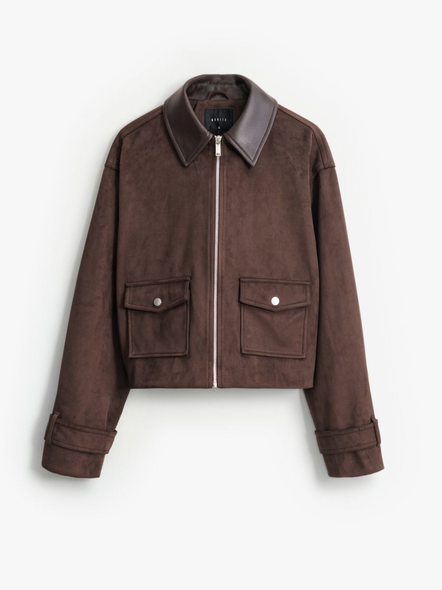 Czekoladowa kurtka z imitacji zamszu