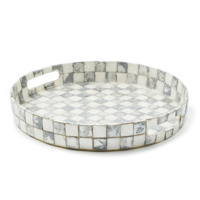Sterling Check Capiz Round Tray