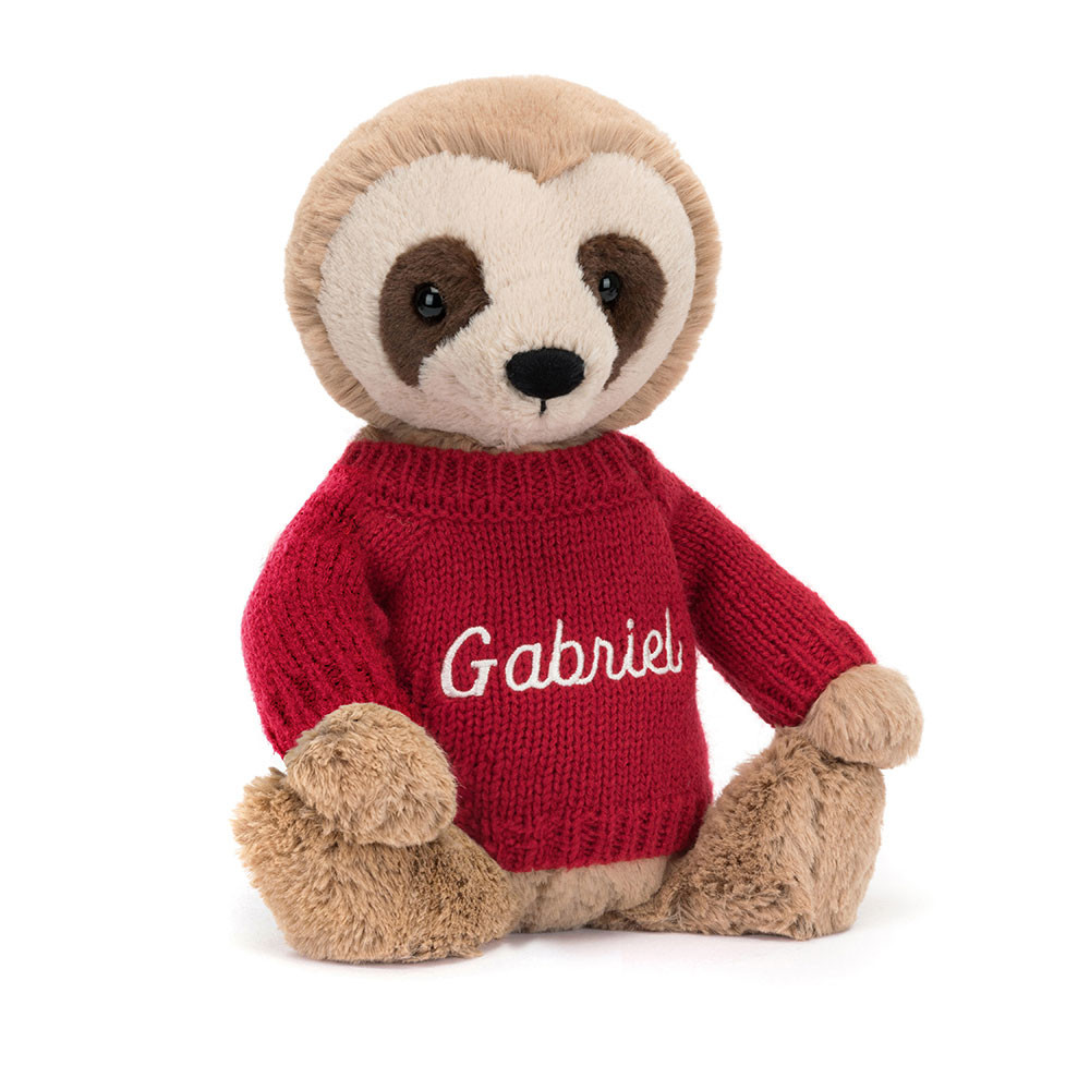 Bashful Sloth With Personalised Red Jumper