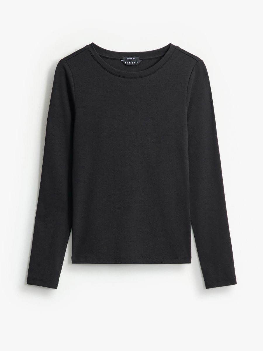 Czarny longsleeve basic z modalem