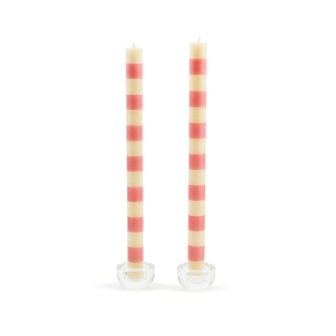 Bands Pink Dinner Candles, Set of 2