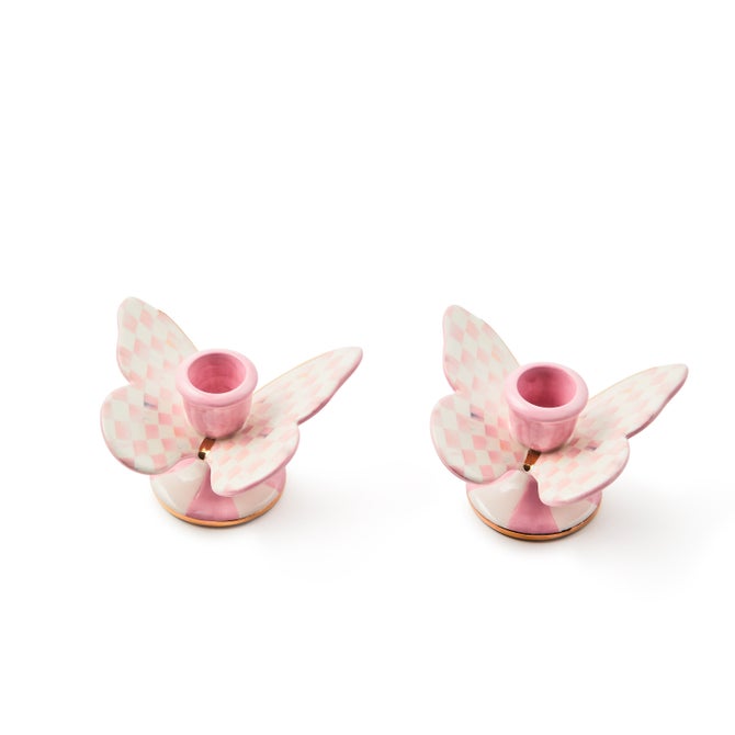 Rosy Check Butterfly Candle Holders, Set of 2