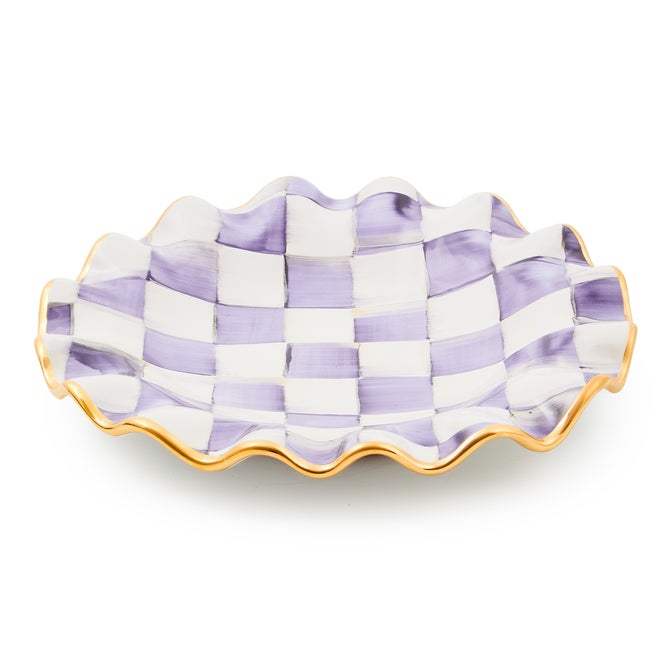 Plum Check Ceramic Fluted Dessert Plate