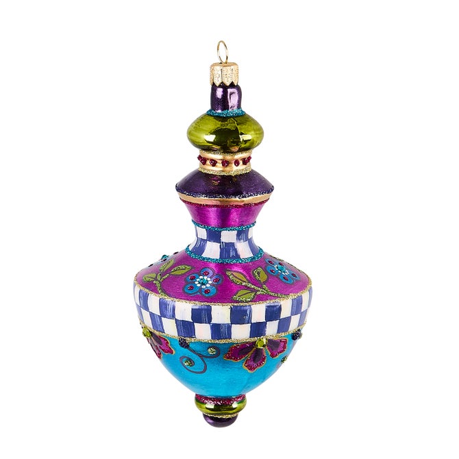 Floral Hourglass Drop Glass Ornament