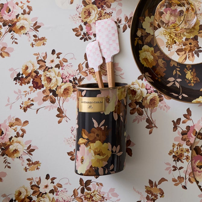 Wild Rose Brown Utensil Holder