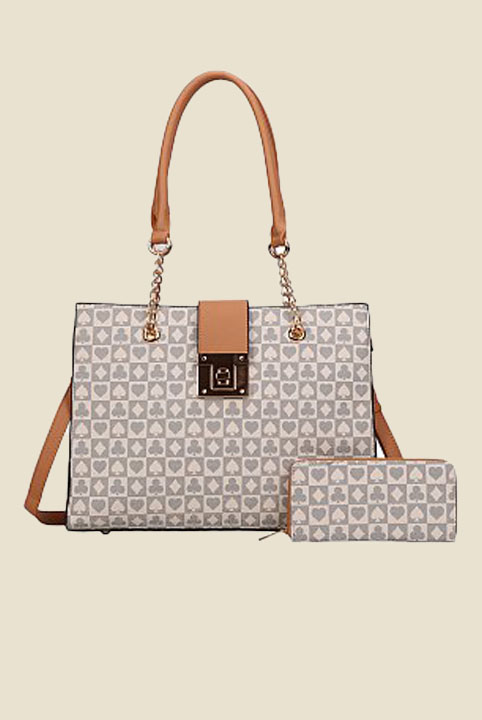 2-in-1 Chained Handle Monogram Tote, Shoulder Bag, and Wallet Set