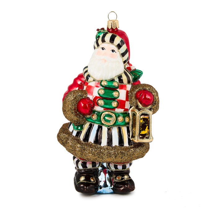 Check It Out Town Crier Santa Glass Ornament