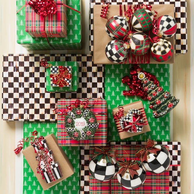 Tartan Glass Ball Ornaments, Set of 6