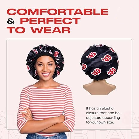Red Black Cloud Large Bonnet - Silky Design Satin Bonnet