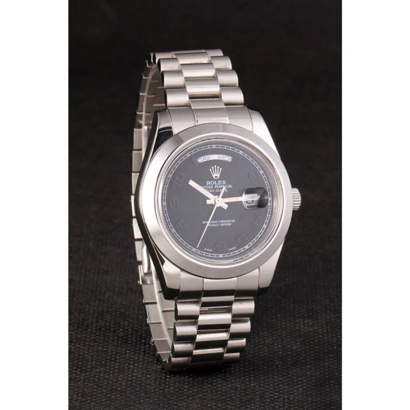 Swiss Day-Date Stainless Steel Bracelet Black Dial 80294