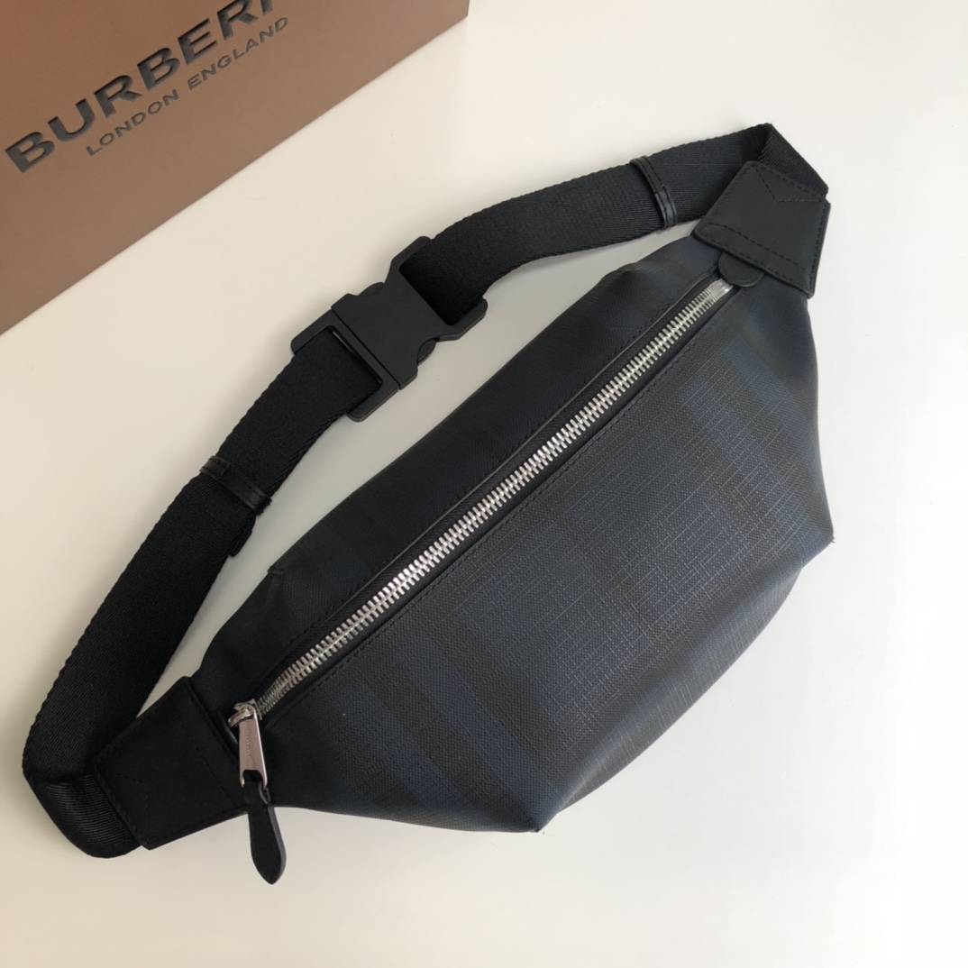 Burberry Men Medium London Check and Leather Bum Bag Blue