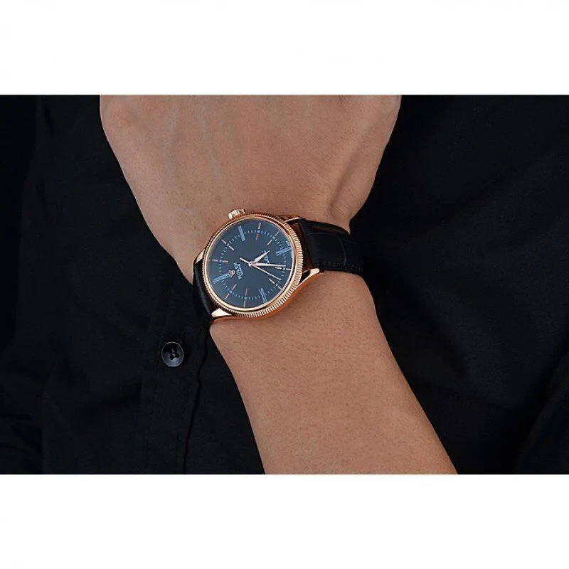 Swiss Cellini Time Rose Gold Case Black Dial Black Leather Bracelet 622656