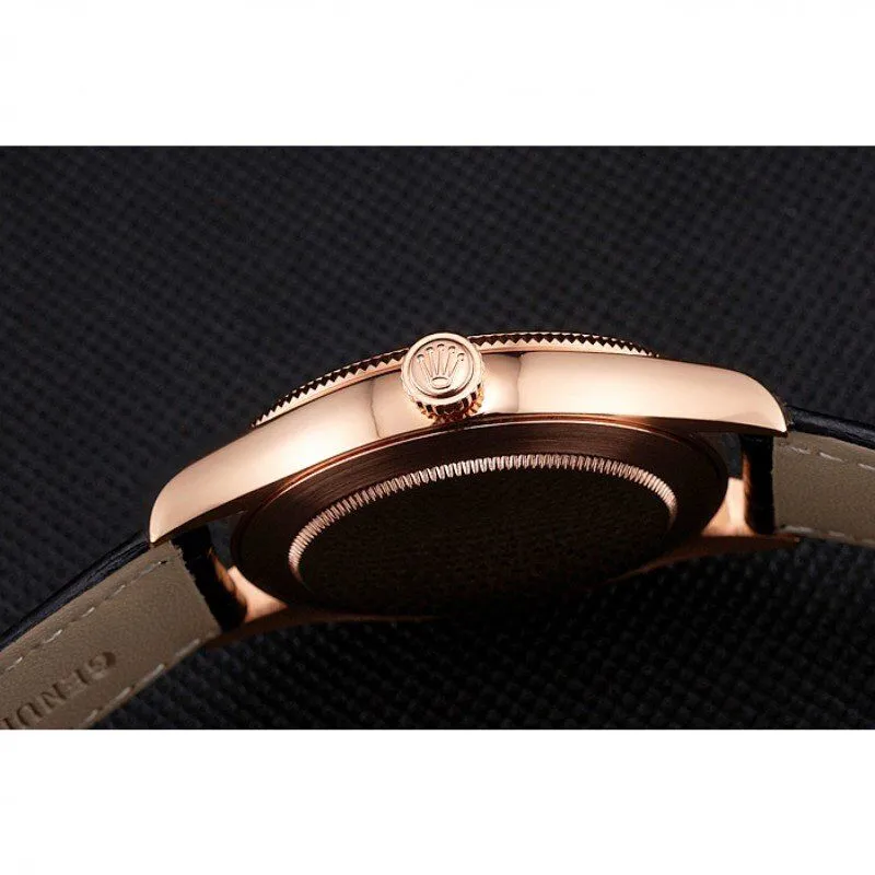 Swiss Cellini Date Black Dial Rose Gold Markings Rose Gold Case Black Leather Strap