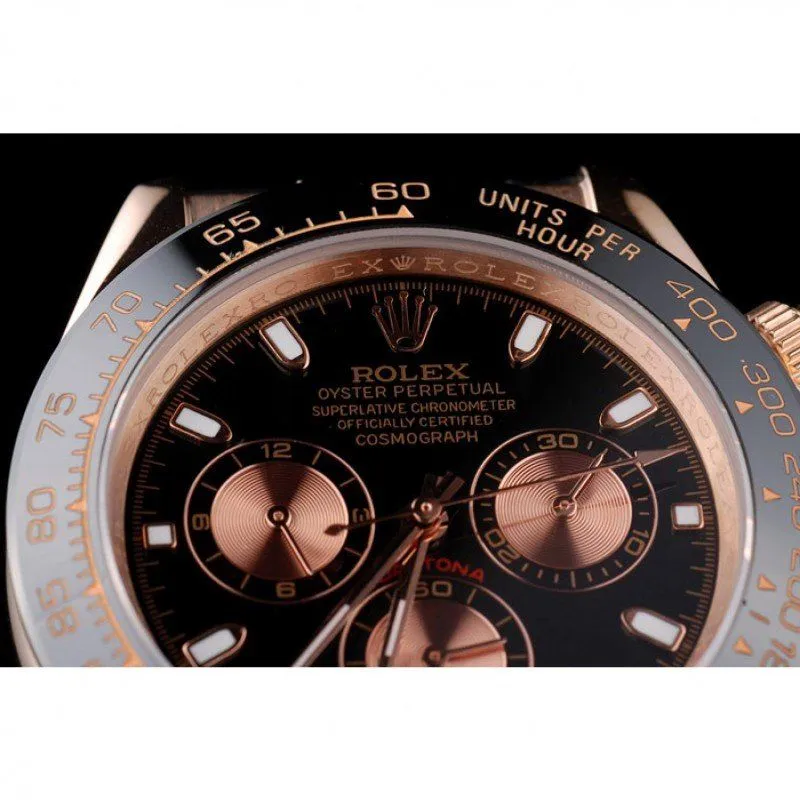 Daytona Rose Gold Case Black Dial Black Leather Strap