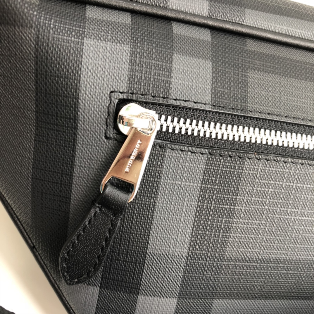 Burberry Men Medium London Check and Leather Bum Bag Dark Charcoal