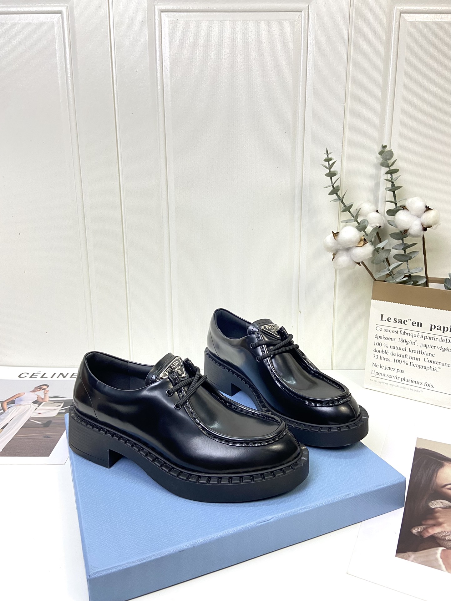 Prada women's leather shoes-11
