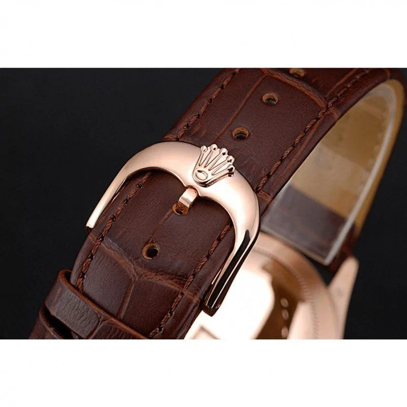 Cellini White Rose Dial Gold Case Brown Leather Bracelet 622725