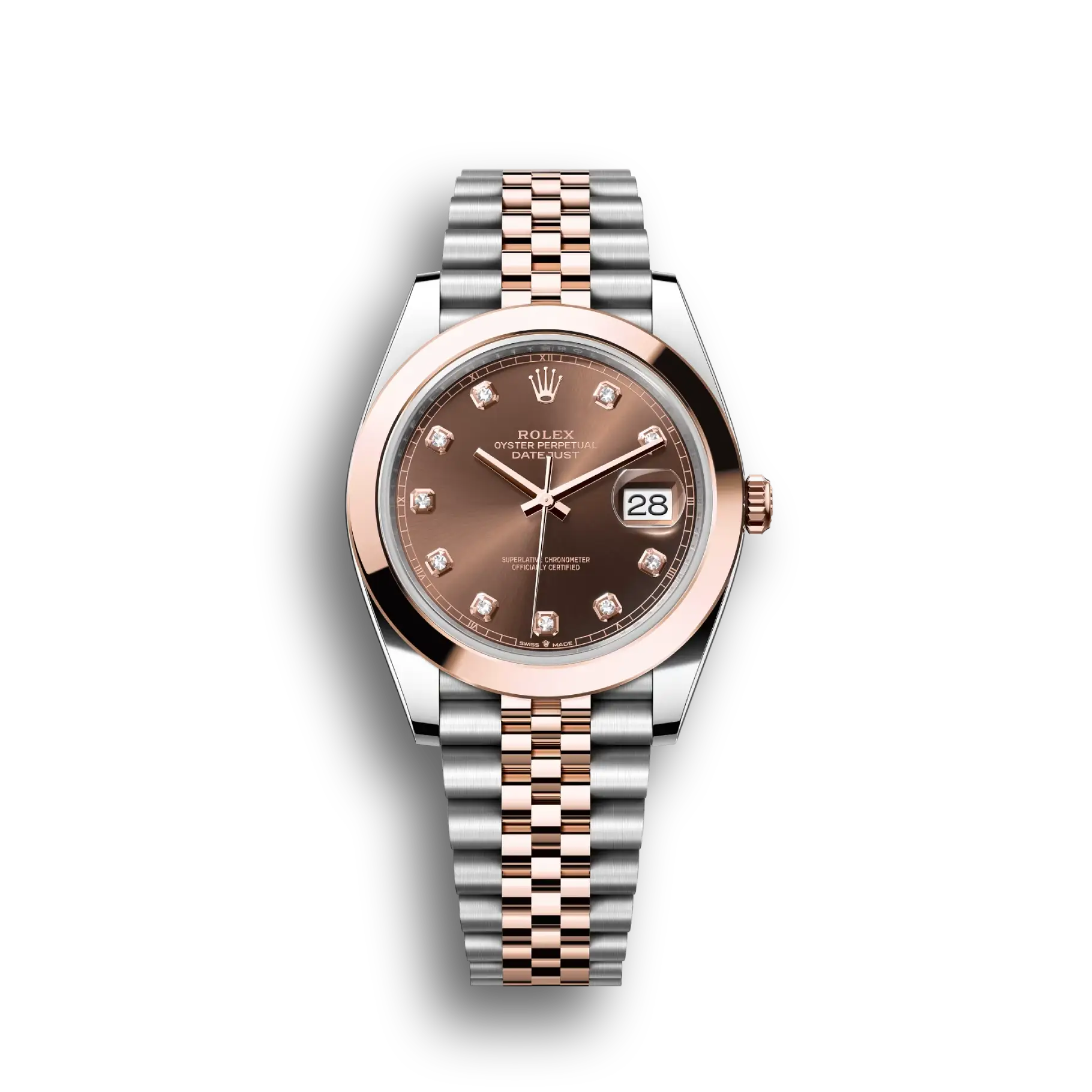 Datejust: Oystersteel and Everose gold, chocolate, diamond-set, m126301-0004