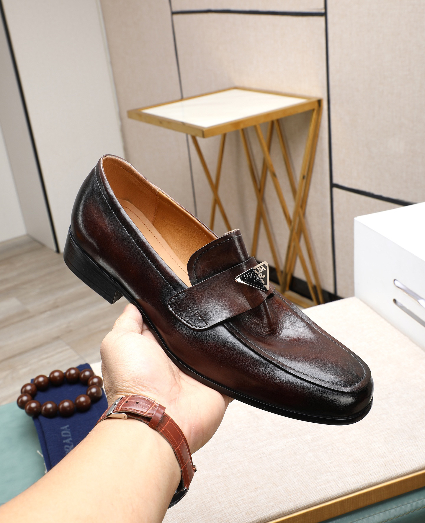 Prada men's leather shoes-57